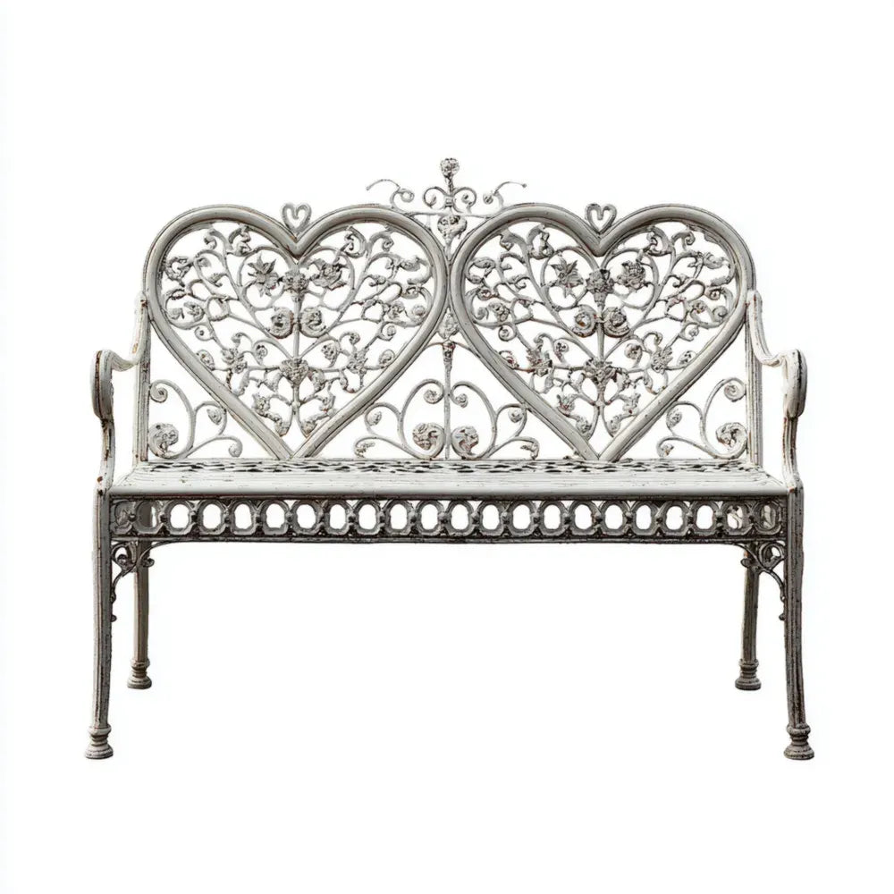 Patio Bench Cast Iron Antique White Heart Design 125x50x90 cm