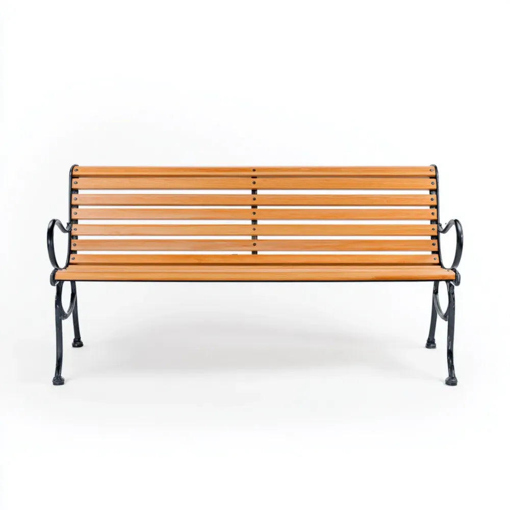 Outdoor Patio Bench 125x50x75 cm Wood Slats Iron Frame – Natural Wood/Black – Classic Design