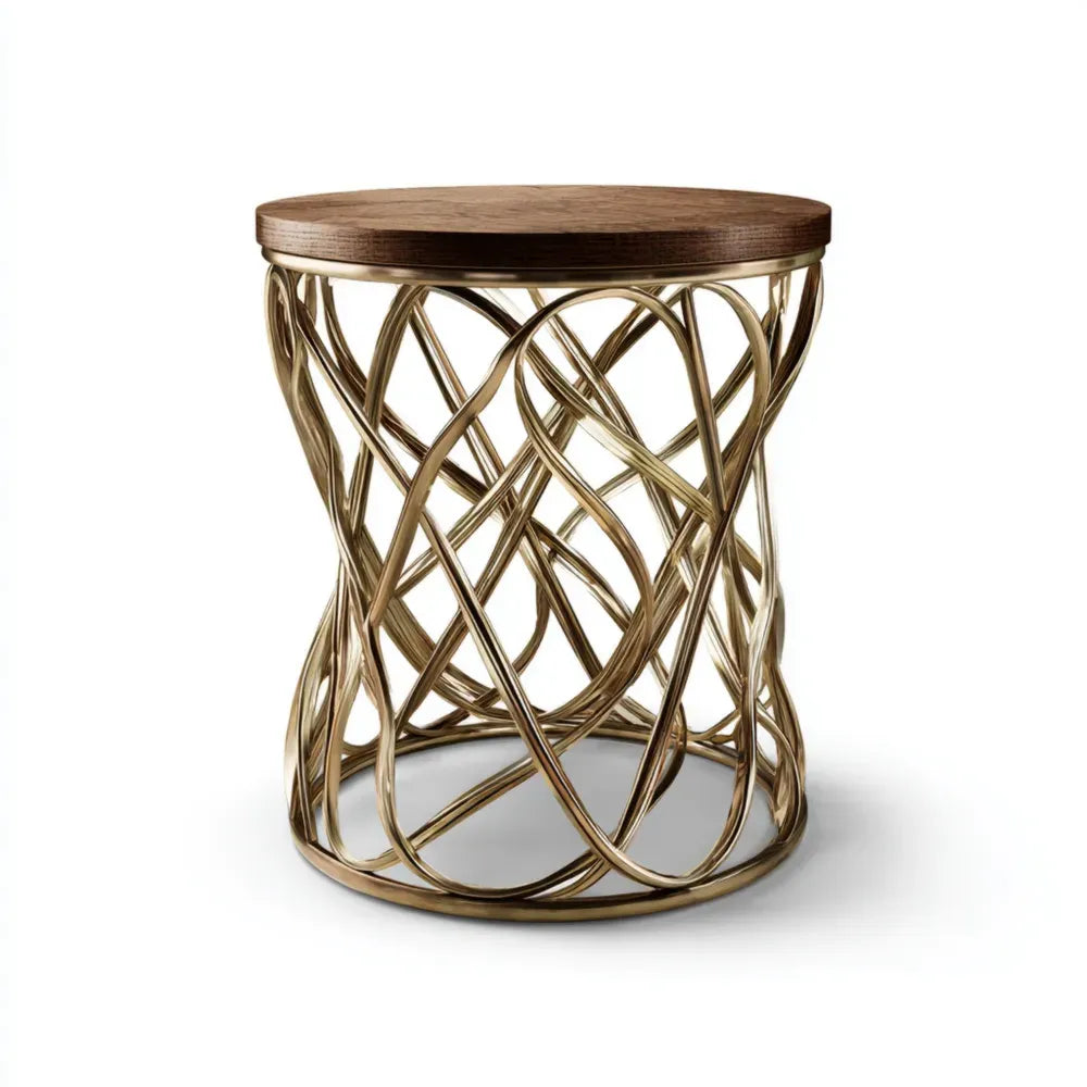 Contemporary Side Table 45x45x55 cm - Bronze Finish - Metal/Wood